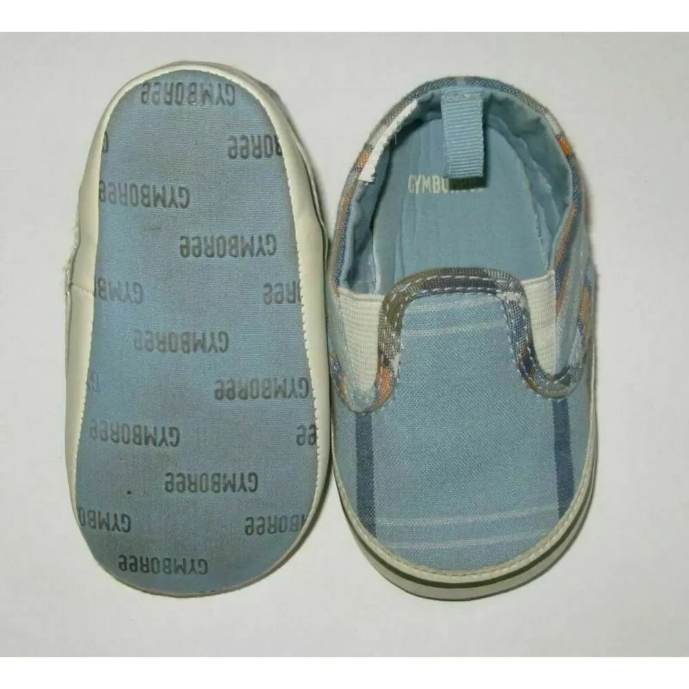 Gymboree boys little chomper blue plaid crib shoes slip on loafer 4 04 /6-12 18